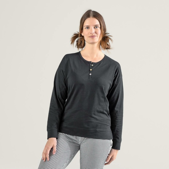 Living Crafts pyjamashirt dames katoen Pinella - zwart from Lotika