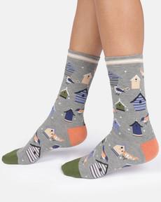Thought katoenen damessokken met vogelhuisjes grey marl via Lotika