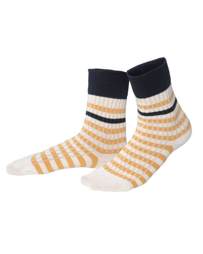 Living Crafts katoenen sokken Maris - navy sun yellow from Lotika
