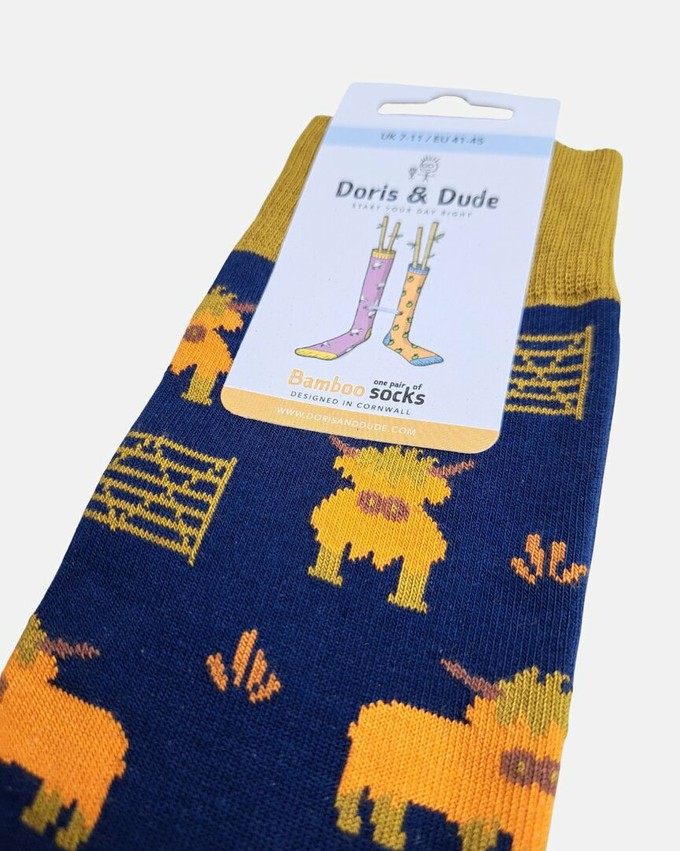 Doris & Dude bamboe herensokken Schotse hooglander navy from Lotika