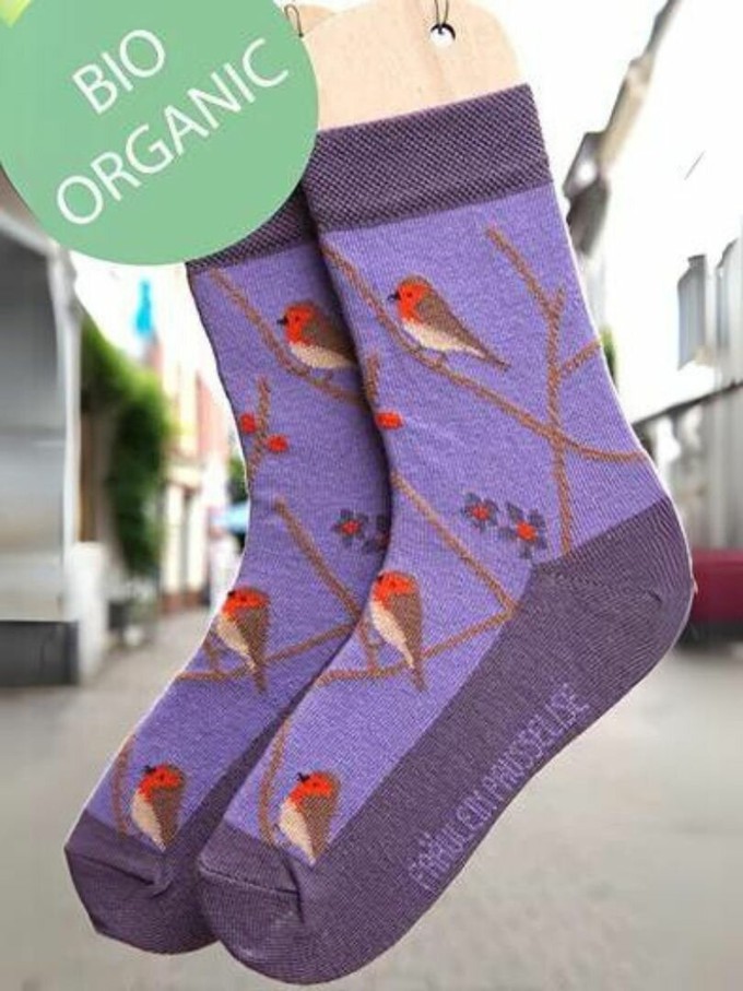 Kindersokken katoen roodborstjes - lila paars from Lotika