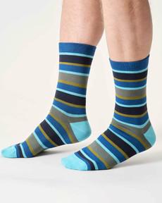 Heren sokken bio-katoen rugby stripe - deep blue via Lotika