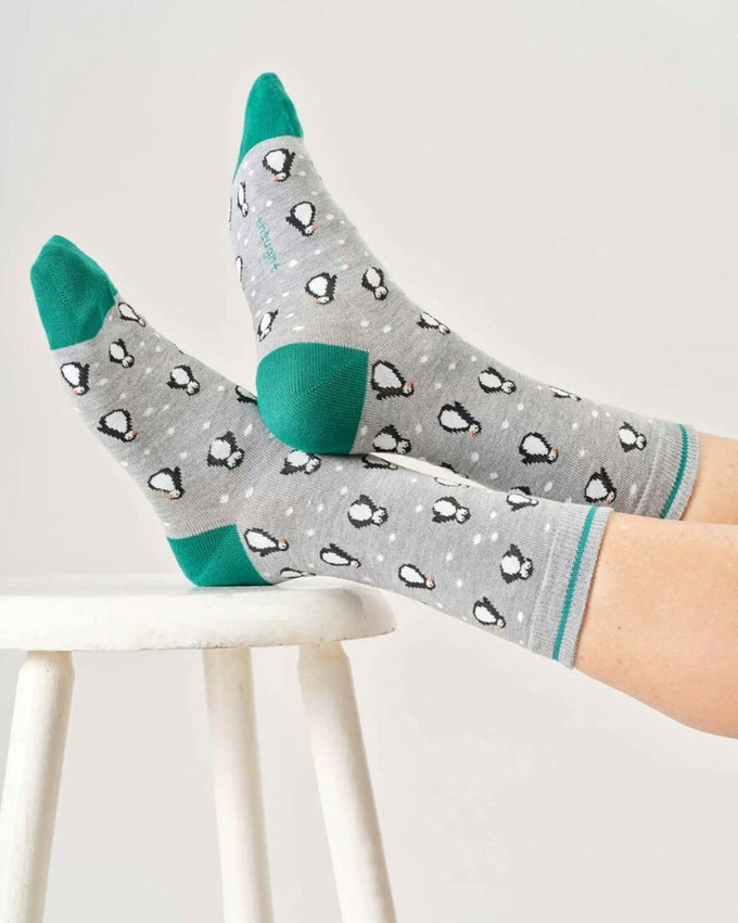 Thought bamboe damessokken pinguïns - grey marl from Lotika Thought bamboe damessokken pinguïns - grey marl from Lotika