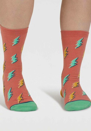 Thought - dames sokken katoen weather bliksem - coral orange from Lotika