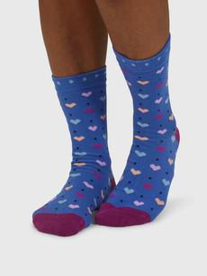 Thought dames sokken katoen hartjes - blauw via Lotika