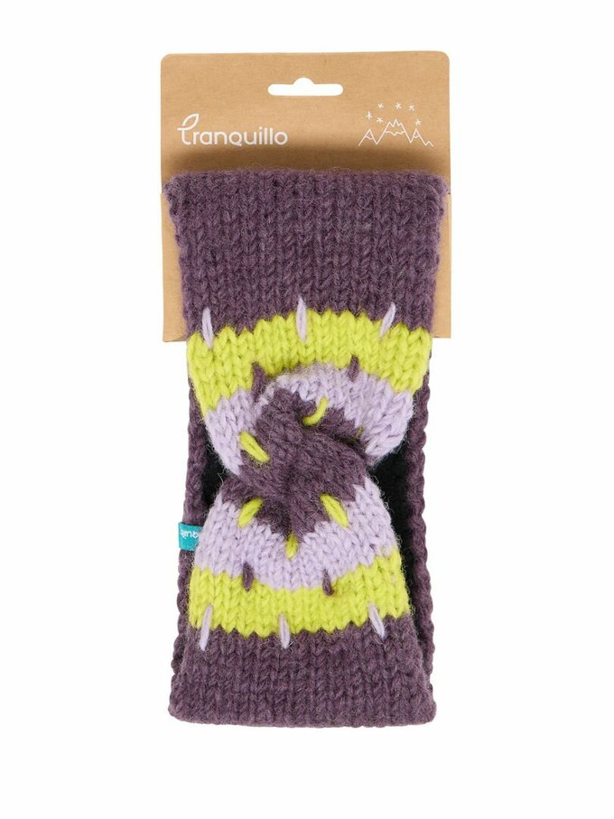 Gebreide wollen hoofdband met patroon - plum from Lotika