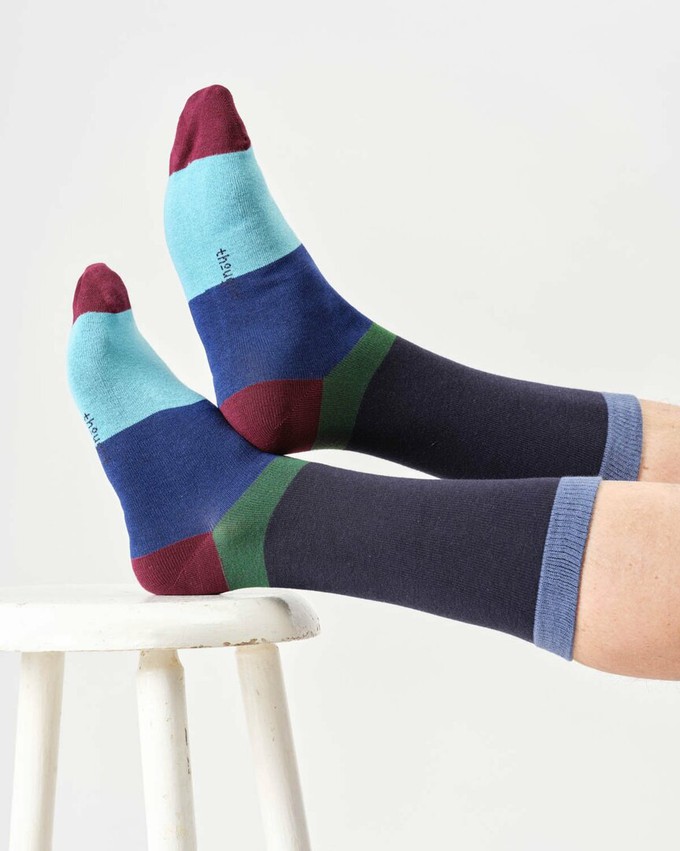 Bamboe sokken heren colour block - navy from Lotika