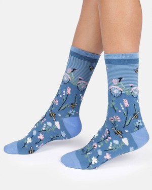 Thought katoenen damessokken met fiets French blue from Lotika