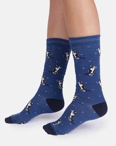 Thought bamboe damessokken met tuxedo katten deep blue via Lotika