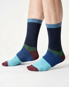 Bamboe sokken heren colour block - navy via Lotika