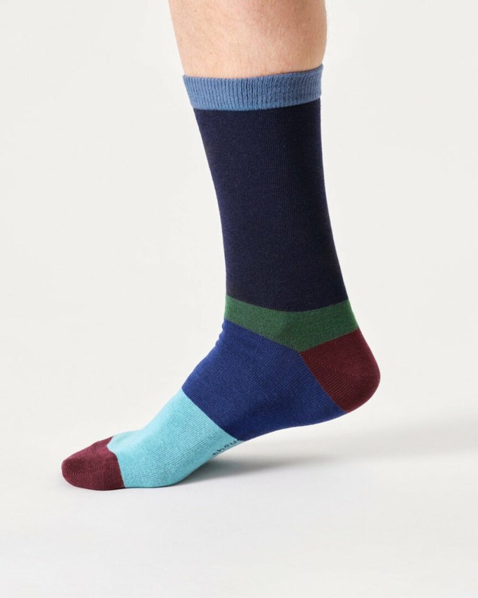 Bamboe sokken heren colour block - navy from Lotika