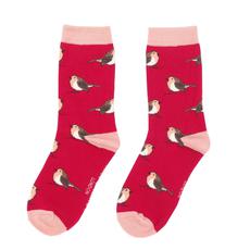 Bamboe sokken dames roodborstjes - rood via Lotika