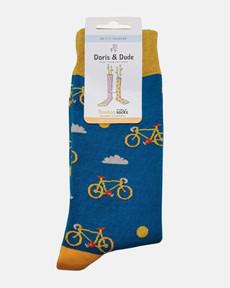 Doris & Dude bamboe herensokken met fietsen blauw via Lotika