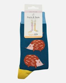 Doris & Dude bamboe damessokken met egels teal via Lotika