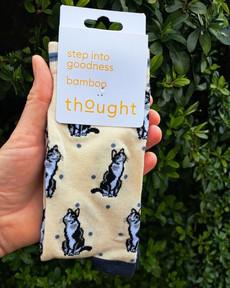 Thought bamboe herensokken met tuxedo katten stone white via Lotika
