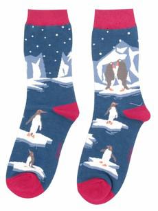 Bamboe sokken dames pinguïns op ijsschots - navy via Lotika