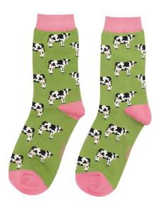 Bamboe sokken dames koeien - groen via Lotika