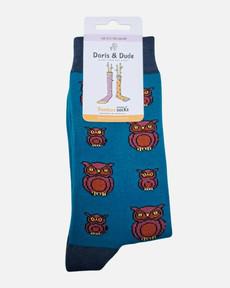 Doris & Dude bamboe damessokken met uilen turquoise via Lotika