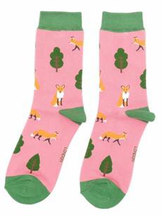 Bamboe sokken dames vossen en bomen - pink via Lotika