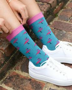Swole Panda bamboe dames sokken flamingo's - blauw via Lotika