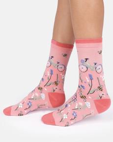 Thought katoenen damessokken met fiets cherry blossom pink via Lotika