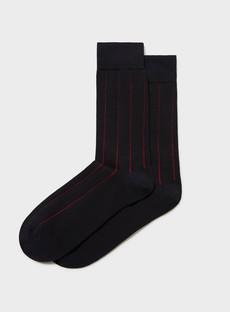 Recycled Cotton Pin Stripe Black/Red Socks via Neem London