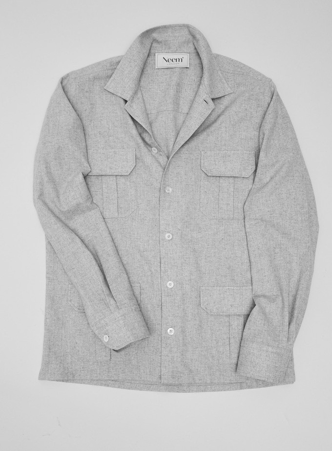 Recycled Italian Light Grey Flannel Overshirt from Neem London