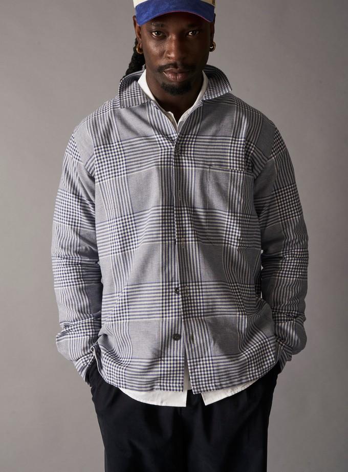 100% Recycled Cotton Navy Prince of Wales Spitalfields Overshirt from Neem London