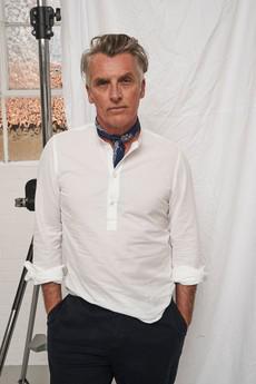 Recycled White Popover Nehru Collar Shirt via Neem London