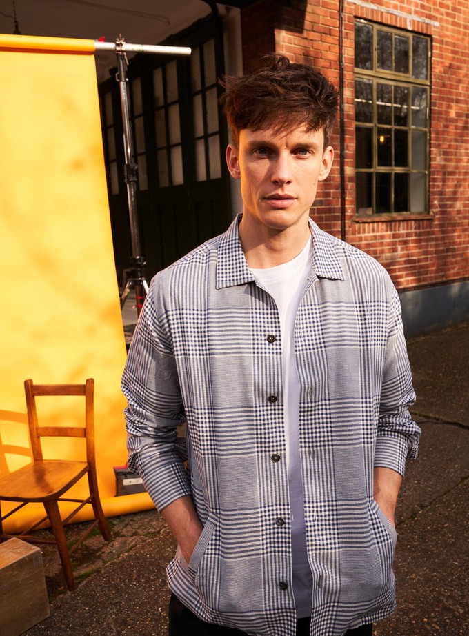 100% Recycled Cotton Navy Prince of Wales Neem St James Overshirt from Neem London