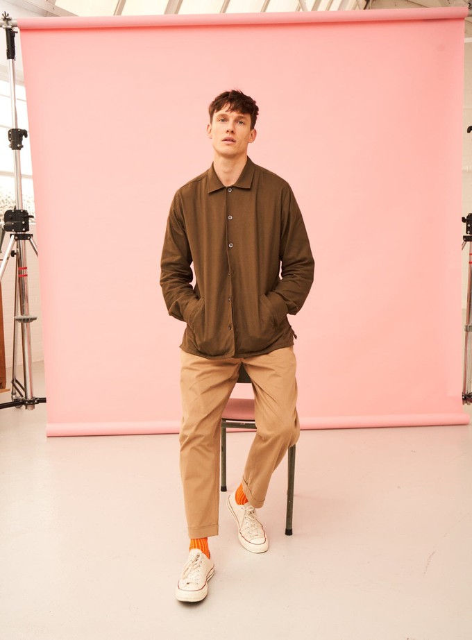 Regenerative Cotton Flannel Dorset Moss St James Overshirt from Neem London