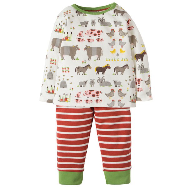 FRUGI Set met boerderijdierenshirt en streepjesbroek from Olifant en Muis