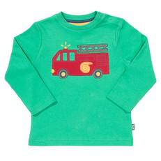 Groen shirt van organisch katoen met een brandweerauto van Olifant en Muis