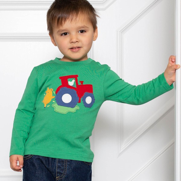 KITE Groen shirt met tractor en biggetje from Olifant en Muis