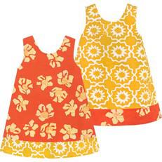 GLOBAL MAMAS Omkeerbare jurk van Afrikaanse batik in geel en oranje via Olifant en Muis