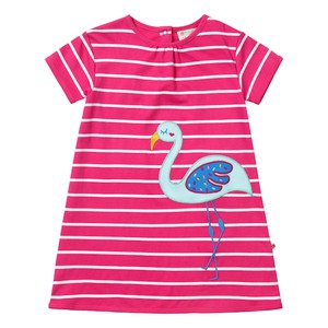 Gestreepte jurk van biokatoen met flamingo from Olifant en Muis