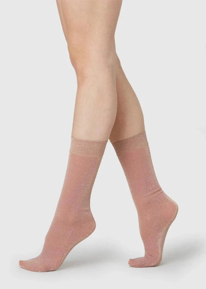 Chaussettes hautes pailletées en fibres recyclées rose from Olly