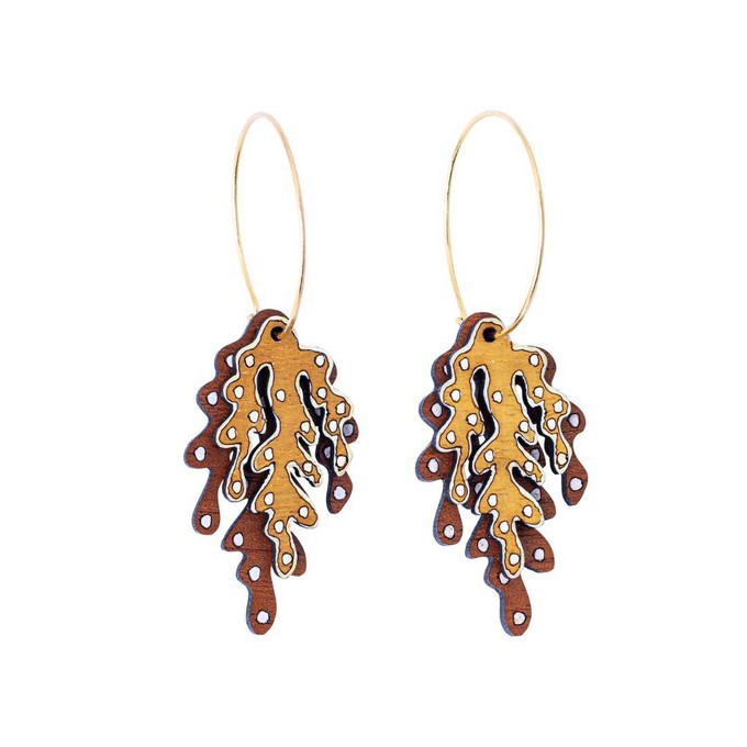 Coral Eco-friendly Recycled Wood & Gold Earrings from Paguro Upcycle