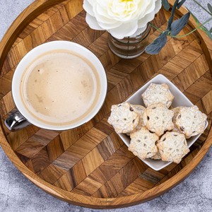 Herringbone Pattern Round Wooden Serving Tray from Paguro Upcycle