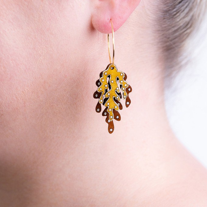 Coral Eco-friendly Recycled Wood & Gold Earrings from Paguro Upcycle