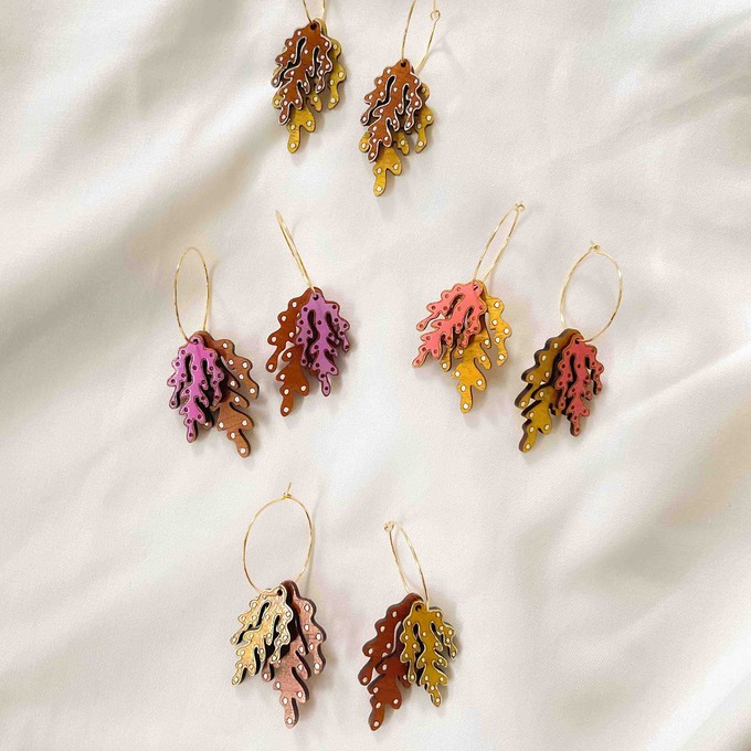Coral Eco-friendly Recycled Wood & Gold Earrings from Paguro Upcycle