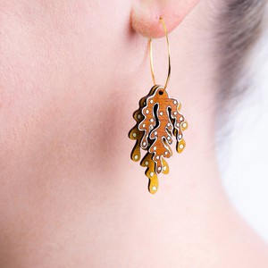 Coral Eco-friendly Recycled Wood & Gold Earrings from Paguro Upcycle