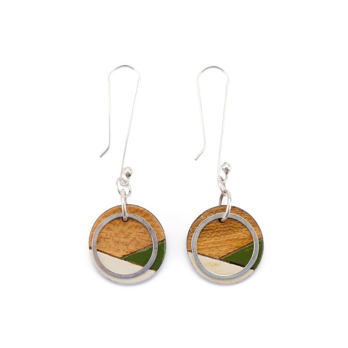 Conture Recycled Wood Silver Dangle Earrings (6 Colours) from Paguro Upcycle