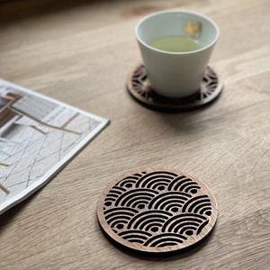 Japanese Patterns Upcycled Teak Wood Coasters - Individual / Set of 4 from Paguro Upcycle