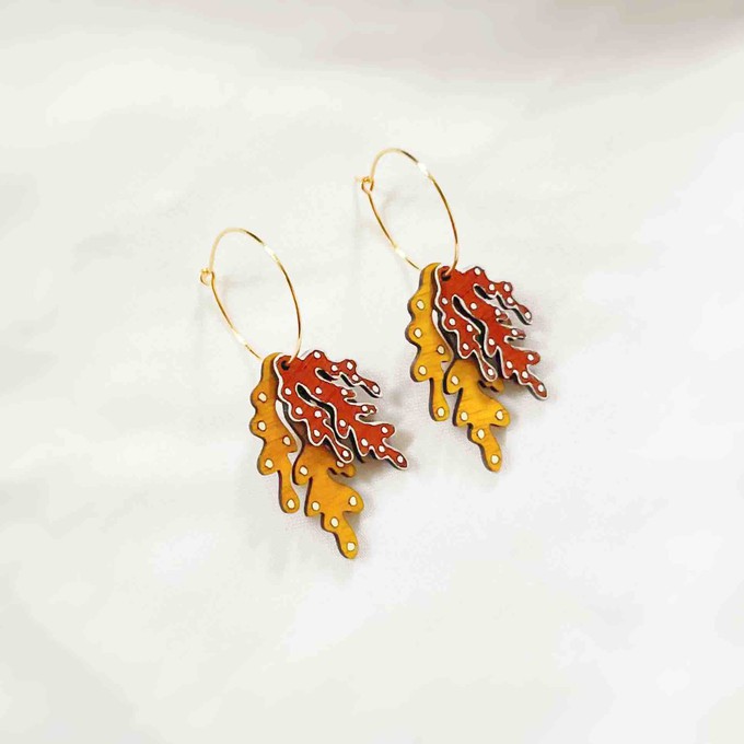Coral Eco-friendly Recycled Wood & Gold Earrings from Paguro Upcycle