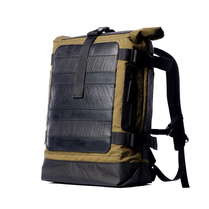 Water Resistant Roll Top Vegan Backpack from Paguro Upcycle