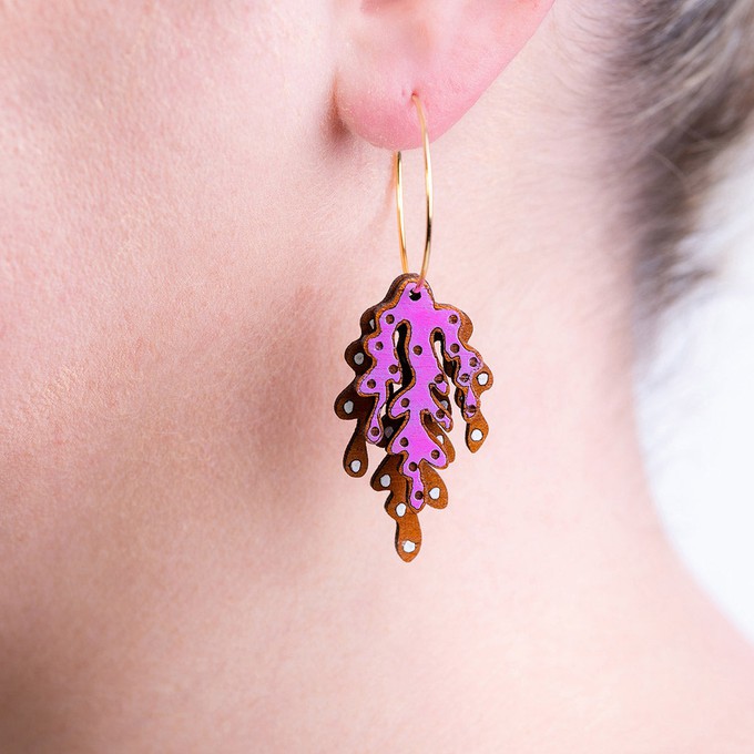 Coral Eco-friendly Recycled Wood & Gold Earrings from Paguro Upcycle