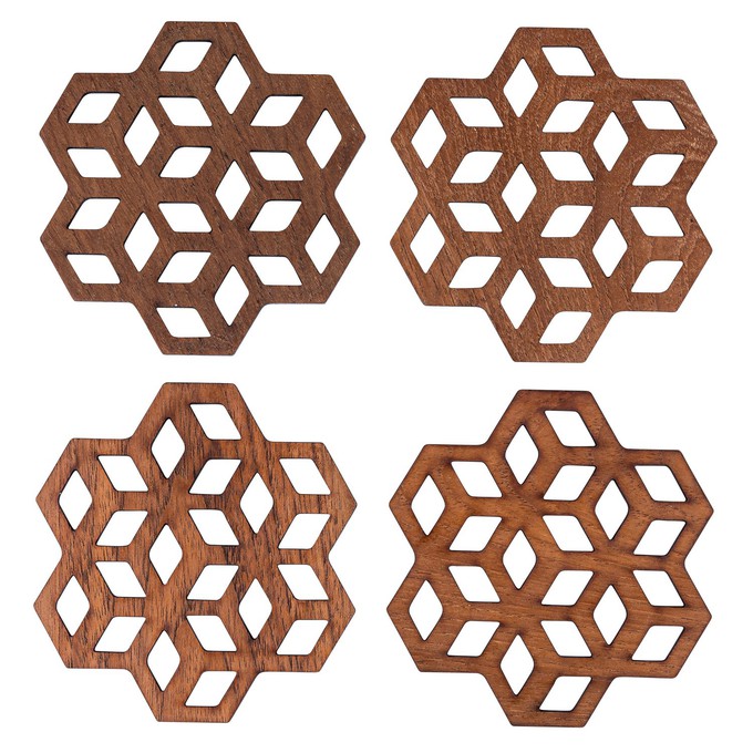 Cubix Geometric Upcycled Teak Wood Coasters - Set of 2 or 4 from Paguro Upcycle