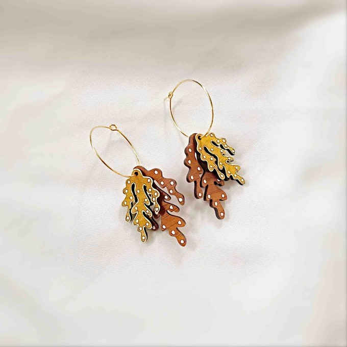 Coral Eco-friendly Recycled Wood & Gold Earrings from Paguro Upcycle