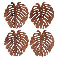 Monstera Upcycled Teak Wood Coasters - Set of 2 or 4 van Paguro Upcycle